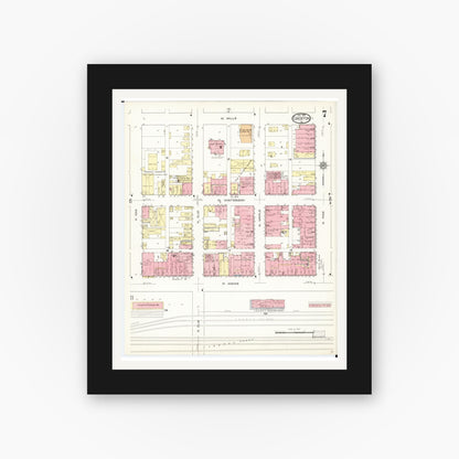 Old map wall art mockup — black gallery frame with white mat — Sanborn Fire Insurance Map from Creston, Union County, Iowa (1913), Sheet #0007