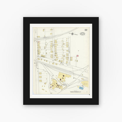 Old map wall art mockup — black gallery frame with white mat — Sanborn Fire Insurance Map from Milton, Northumberland County, Pennsylvania (1913), Sheet #0022