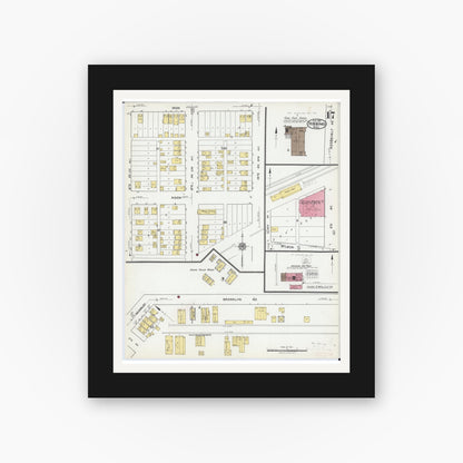 Old map wall art mockup — black gallery frame with white mat — Sanborn Fire Insurance Map from Hibbing, Saint Louis County, Minnesota (1921), Sheet #0017