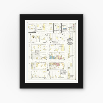Old map wall art mockup — black gallery frame with white mat — Sanborn Fire Insurance Map from Ashton, Osceola County, Iowa (1914), Sheet #0001