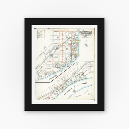 Old map wall art mockup — black gallery frame with white mat — Sanborn Fire Insurance Map from Clinton, Clinton County, Iowa (1897) â€” Complete Set