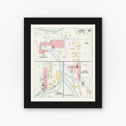 Old map wall art mockup — black gallery frame with white mat — Sanborn Fire Insurance Map from North Adams, Berkshire County, Massachusetts (1901), Sheet #0025