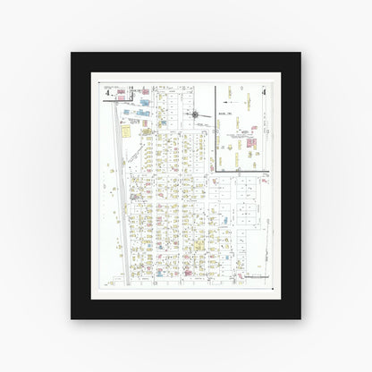 Old map wall art mockup — black gallery frame with white mat — Sanborn Fire Insurance Map from Versailles, Darke County, Ohio (1951), Sheet #0004