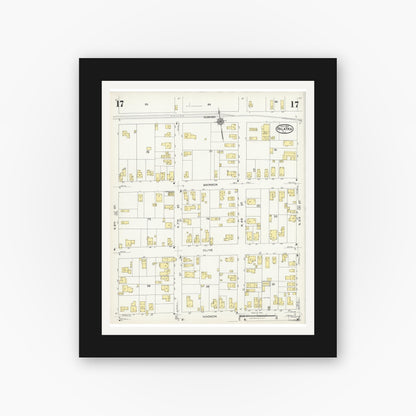 Old map wall art mockup — black gallery frame with white mat — Sanborn Fire Insurance Map from Palatka, Putnam County, Florida (1924), Sheet #0017