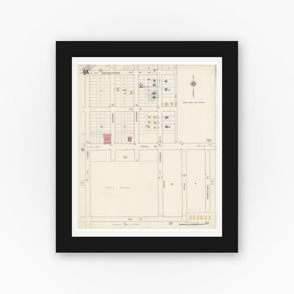 Old map wall art mockup — black gallery frame with white mat — Sanborn Fire Insurance Map from Miami Beach, Dade County, Florida (1921), Sheet #0009
