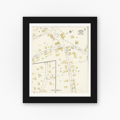 Old map wall art mockup — black gallery frame with white mat — Sanborn Fire Insurance Map from Upton, Worcester County, Massachusetts (1922), Sheet #0003