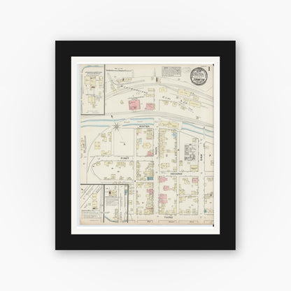 Old map wall art mockup — black gallery frame with white mat — Sanborn Fire Insurance Map from Irwin, Westmoreland County, Pennsylvania (1884), Sheet #0001