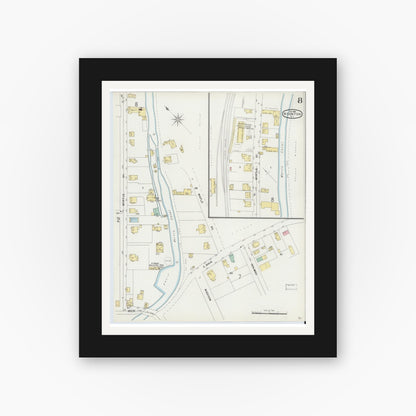 Old map wall art mockup — black gallery frame with white mat — Sanborn Fire Insurance Map from Boonton, Morris County, New Jersey (1896), Sheet #0008