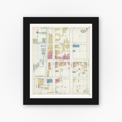 Old map wall art mockup — black gallery frame with white mat — Sanborn Fire Insurance Map from Eustis, Lake County, Florida (1917), Sheet #0002