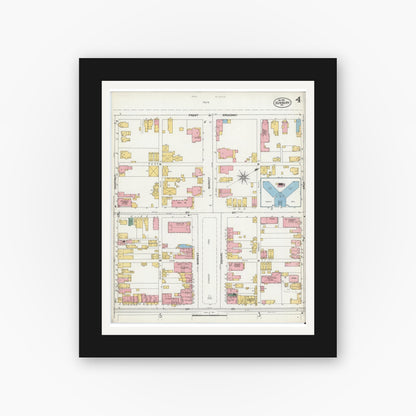 Old map wall art mockup — black gallery frame with white mat — Sanborn Fire Insurance Map from Sunbury, Northumberland County, Pennsylvania (1901), Sheet #0004
