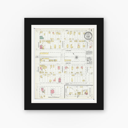 Old map wall art mockup — black gallery frame with white mat — Sanborn Fire Insurance Map from Lena, Stephenson County, Illinois (1904), Sheet #0001