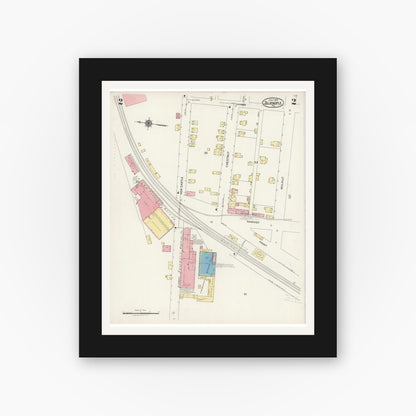 Old map wall art mockup — black gallery frame with white mat — Sanborn Fire Insurance Map from Zelienople, Butler County, Pennsylvania (1925), Sheet #0002