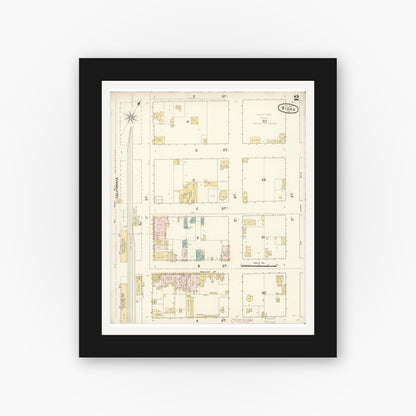 Old map wall art mockup — black gallery frame with white mat — Sanborn Fire Insurance Map from Biggs, Butte County, California (1890), Sheet #0002