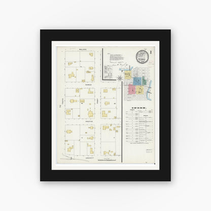 Old map wall art mockup — black gallery frame with white mat — Sanborn Fire Insurance Map from Columbus, Colorado County, Texas (1896) - Complete Map Set