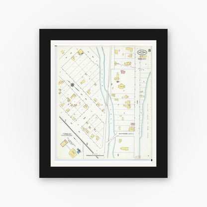 Old map wall art mockup — black gallery frame with white mat — Sanborn Fire Insurance Map from East Tawas, Iosco County, Michigan (1910), Sheet #0008