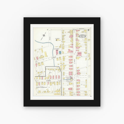 Old map wall art mockup — black gallery frame with white mat — Sanborn Fire Insurance Map from Elizabethtown, Lancaster County, Pennsylvania (1911), Sheet #0003