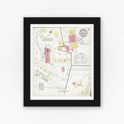 Old map wall art mockup — black gallery frame with white mat — Sanborn Fire Insurance Map from Cedarville, Greene County, Ohio (1910), Sheet #0001
