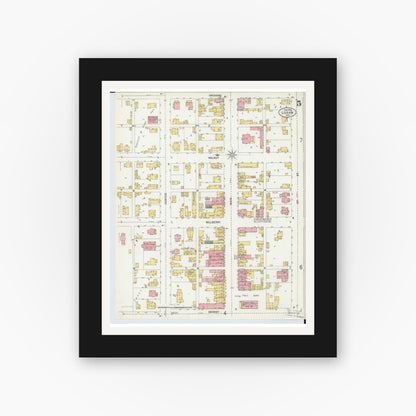 Old map wall art mockup — black gallery frame with white mat — Sanborn Fire Insurance Map from Logan, Hocking County, Ohio (1900), Sheet #0005