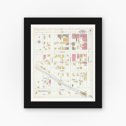 Old map wall art mockup — black gallery frame with white mat — Sanborn Fire Insurance Map from Valparaiso, Porter County, Indiana (1899), Sheet #0004