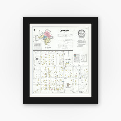 Old map wall art mockup — black gallery frame with white mat — Sanborn Fire Insurance Map from Leesburg, Highland County, Ohio (1948), Sheet #0001