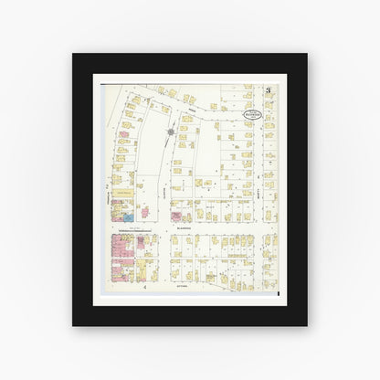Old map wall art mockup — black gallery frame with white mat — Sanborn Fire Insurance Map from Richwood, Union County, Ohio (1910), Sheet #0003