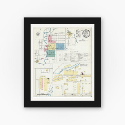 Old map wall art mockup — black gallery frame with white mat — Sanborn Fire Insurance Map from Philipsburg, Centre County, Pennsylvania (1892), Sheet #0001