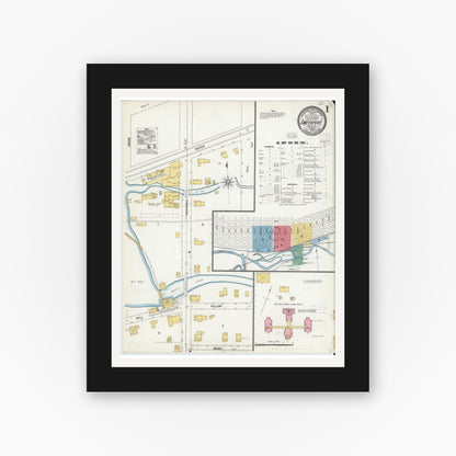 Old map wall art mockup — black gallery frame with white mat — Sanborn Fire Insurance Map from Smethport, McKean County, Pennsylvania (1903) - Complete Map Set