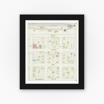 Old map wall art mockup — black gallery frame with white mat — Sanborn Fire Insurance Map from Hearne, Robertson County, Texas (1891), Sheet #0002