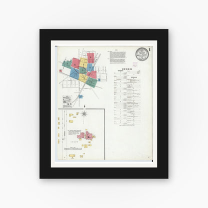 Old map wall art mockup — black gallery frame with white mat — Sanborn Fire Insurance Map from Bellevue, Huron And Sandusky County, Ohio (1906) - Complete Map Set