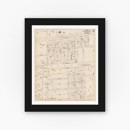Old map wall art mockup — black gallery frame with white mat — Sanborn Fire Insurance Map from Compton, Los Angeles County, California (1922), Sheet #0003