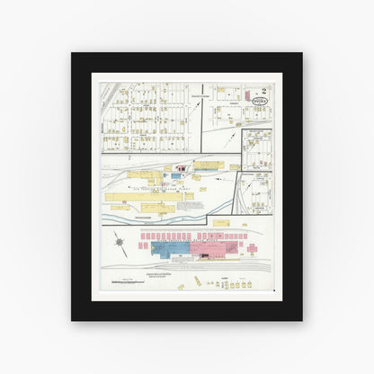 Old map wall art mockup — black gallery frame with white mat — Sanborn Fire Insurance Map from Irvona, Clearfield County, Pennsylvania (1917), Sheet #0002