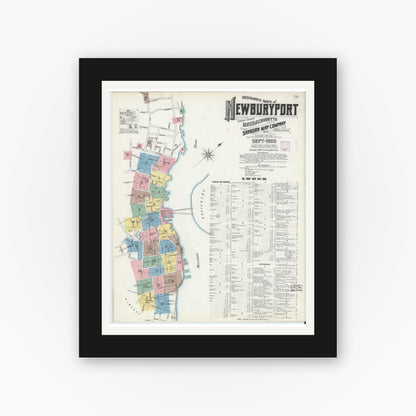 Old map wall art mockup — black gallery frame with white mat — Sanborn Fire Insurance Map from Newburyport, Essex County, Massachusetts (1906) - Complete Map Set