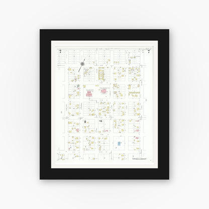 Old map wall art mockup — black gallery frame with white mat — Sanborn Fire Insurance Map from Pecos, Reeves County, Texas (1939), Sheet #0007