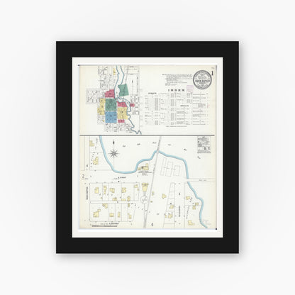 Old map wall art mockup — black gallery frame with white mat — Sanborn Fire Insurance Map from Park Rapids, Hubbard County, Minnesota (1907) - Complete Map Set