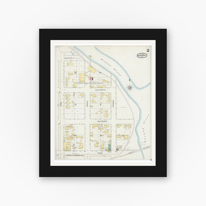 Old map wall art mockup — black gallery frame with white mat — Sanborn Fire Insurance Map from Beaumont, Jefferson County, Texas (1894), Sheet #0002