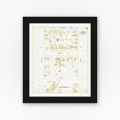 Old map wall art mockup — black gallery frame with white mat — Sanborn Fire Insurance Map from Daytona, Volusia County, Florida (1906), Sheet #0008