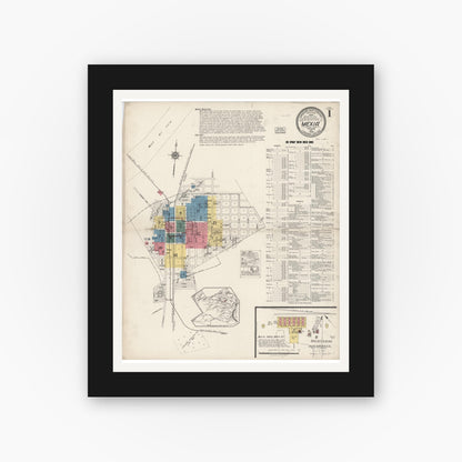 Old map wall art mockup — black gallery frame with white mat — Sanborn Fire Insurance Map from Mexia, Limestone County, Texas (1922) - Complete Map Set