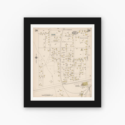 Old map wall art mockup — black gallery frame with white mat — Sanborn Fire Insurance Map from Gainesville, Alachua County, Florida (1922), Sheet #0020