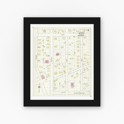 Old map wall art mockup — black gallery frame with white mat — Sanborn Fire Insurance Map from Dundee, Kane County, Illinois (1912), Sheet #0003
