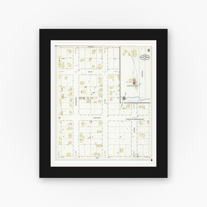 Old map wall art mockup — black gallery frame with white mat — Sanborn Fire Insurance Map from East Tawas, Iosco County, Michigan (1910), Sheet #0006