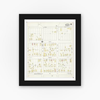 Old map wall art mockup — black gallery frame with white mat — Sanborn Fire Insurance Map from Brainerd, Crow Wing County, Minnesota (1913), Sheet #0021