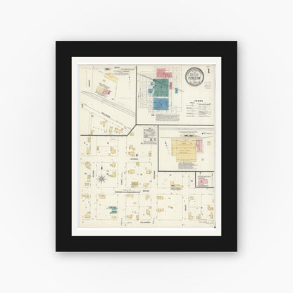 Old map wall art mockup — black gallery frame with white mat — Sanborn Fire Insurance Map from Pierceton, Kosciusko County, Indiana (1907) - Complete Map Set