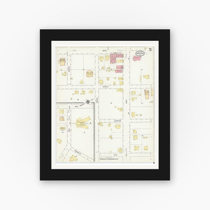 Old map wall art mockup — black gallery frame with white mat — Sanborn Fire Insurance Map from Brevard, Transylvania County, North Carolina (1911), Sheet #0003
