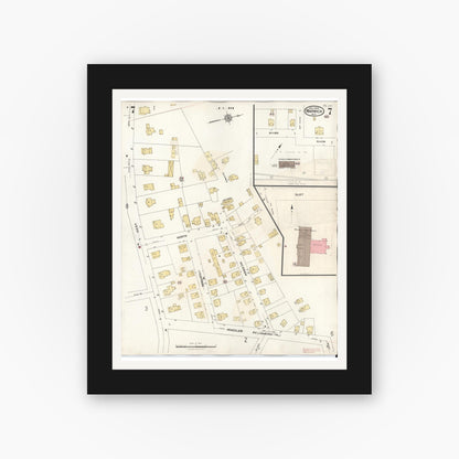 Old map wall art mockup — black gallery frame with white mat — Sanborn Fire Insurance Map from Warwick, Orange County, New York (1940), Sheet #0007