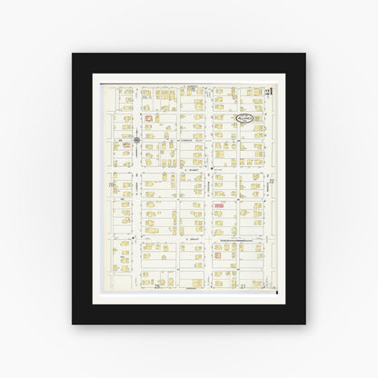 Old map wall art mockup — black gallery frame with white mat — Sanborn Fire Insurance Map from Alliance, Stark County, Ohio (1911), Sheet #0021