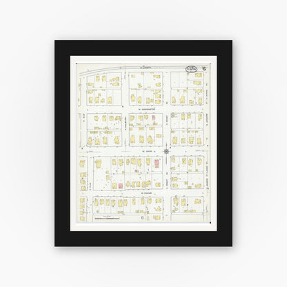 Old map wall art mockup — black gallery frame with white mat — Sanborn Fire Insurance Map from Clinton, De Witt County, Illinois (1916), Sheet #0006
