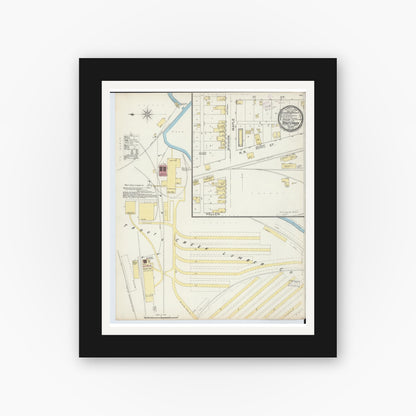 Old map wall art mockup — black gallery frame with white mat — Sanborn Fire Insurance Map from Trout Creek, Ontonagon County, Michigan (1893), Sheet #0001