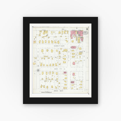 Old map wall art mockup — black gallery frame with white mat — Sanborn Fire Insurance Map from Fairfield, Wayne County, Illinois (1901), Sheet #0002