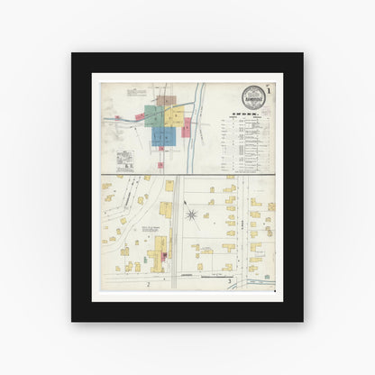Old map wall art mockup — black gallery frame with white mat — Sanborn Fire Insurance Map from Bainbridge, Chenango County, New York (1903) - Complete Map Set