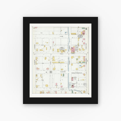 Old map wall art mockup — black gallery frame with white mat — Sanborn Fire Insurance Map from Palmyra, Marion County, Missouri (1899), Sheet #0002